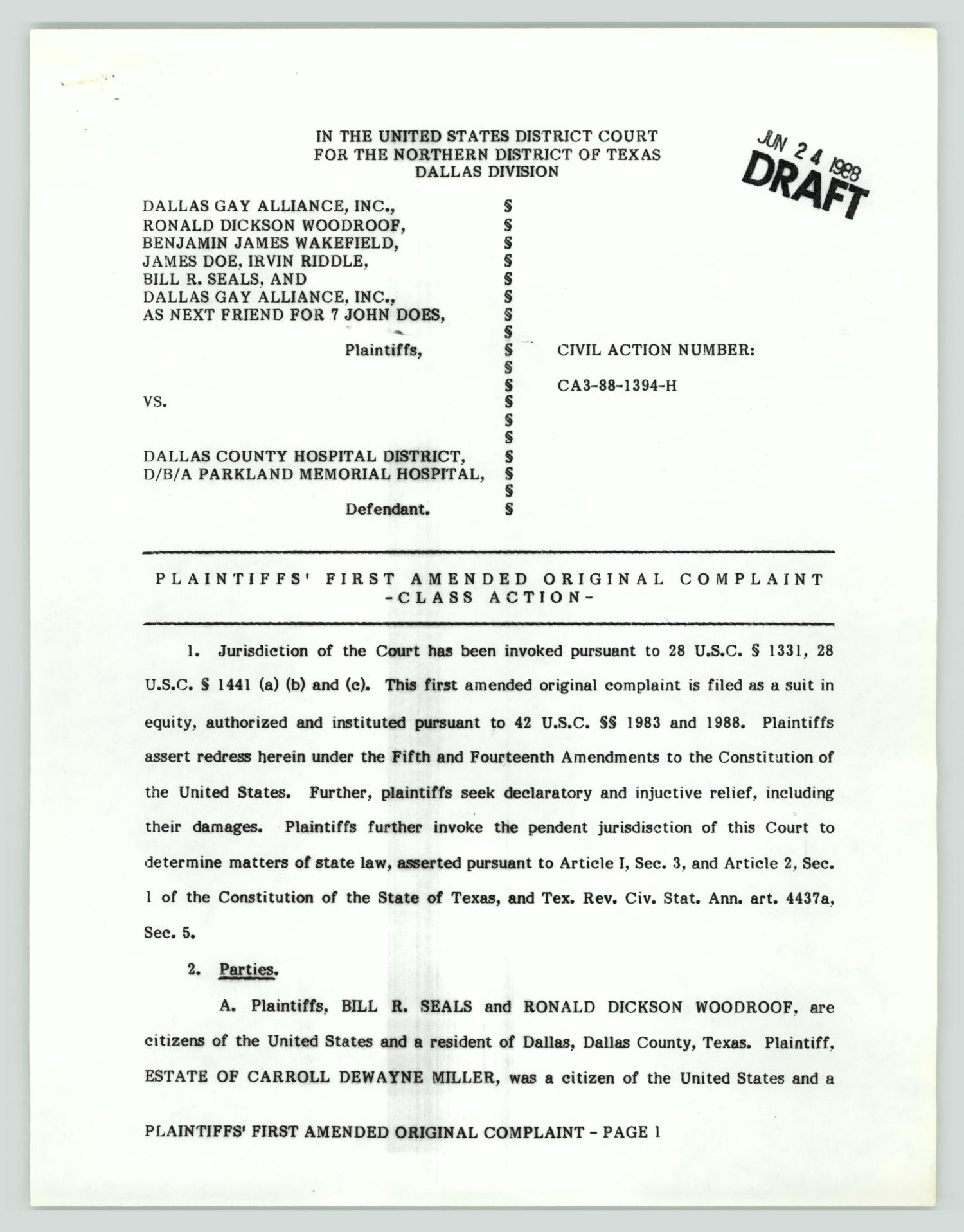  Draft Plaintiff s First Amended Original Complaint Page 1 Of 12 