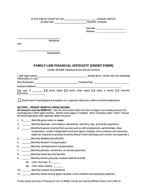 Editable Florida Financial Affidavit Short Form Fillable Fill Print