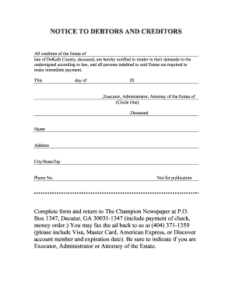 Editable Georgia Probate Creditor Claim Form Fill Out Print