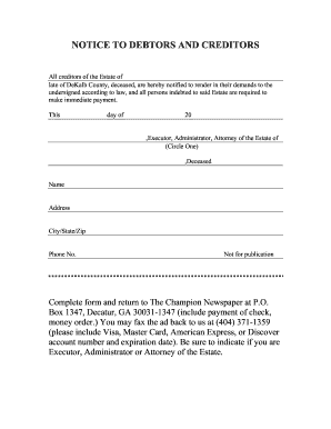 Editable Georgia Probate Creditor Claim Form Fill Out Print 