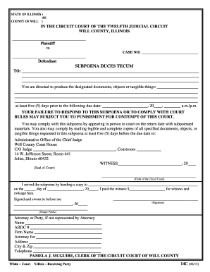 Editable Illinois Subpoena Rules Fill Print Download Electronic 