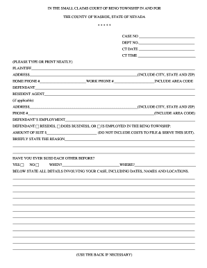 Editable Small Claims Court Reno Nevada Fill Out Print Governmental 