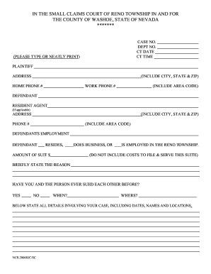 Editable Small Claims Court Reno Nevada Fill Out Print Governmental 