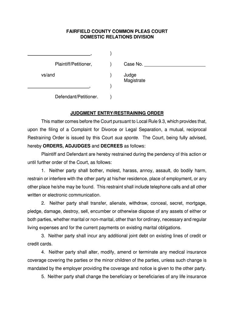 Fairfield County Standard Mutual Restraining Order Co Fairfield Oh 