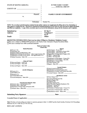 Family Court Coversheet Horry County Horrycounty Form Fill Out 