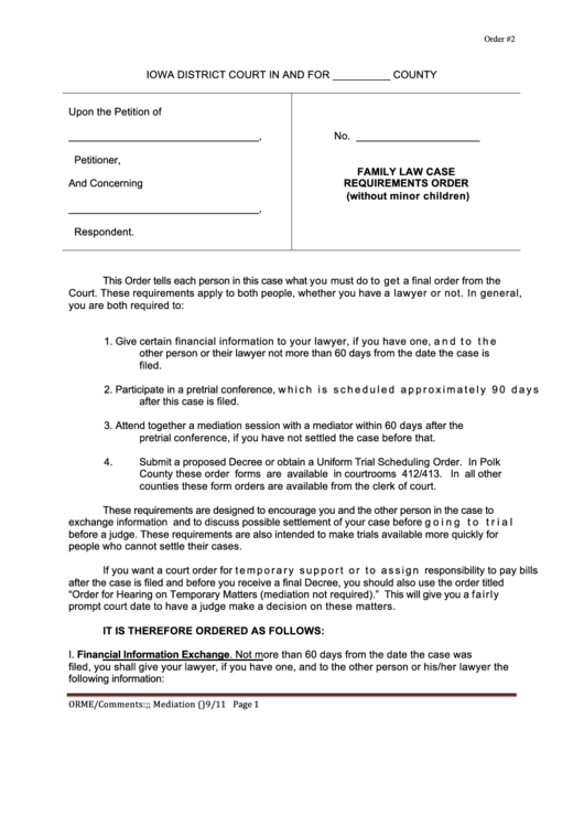 Family Law Case Requirements Order Iowa Court Forms Printable Pdf Download