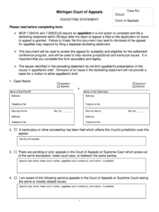 Filing Out Docketing Stateent Form Court Of Appeals Michigan Fill Out