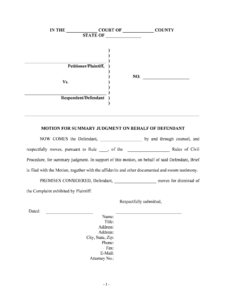 Fill Edit And Print Motion For Summary Judgment On Behalf Of Defendant