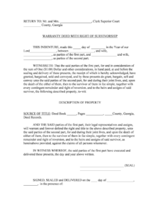 Fill Edit And Print Warranty Deed With Right Of Survivorship Form