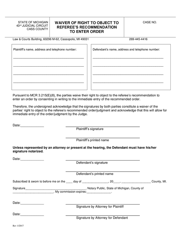 Fill Free Fillable Cass County Michigan Courts PDF Forms