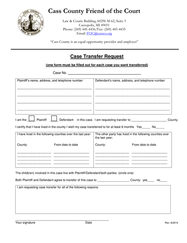 Fill Free Fillable Cass County Michigan Courts PDF Forms