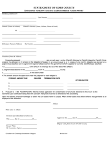 Fillable Affidavit For Continuing Garnishment For Support State Court