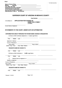 Fillable Application For Change Of Name For A Family Superior Court