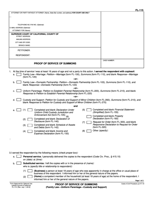 Fillable California Superior Court Forms Proof Of Service Of Summons 