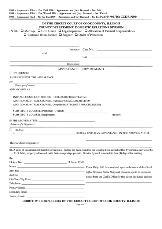 Fillable Ccdr N004 Form Circuit Court Of Cook County Illinois