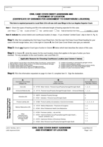 Fillable Civil Case Cover Sheet Addendum And Statement Of Location