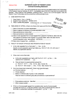 Fillable Civil Pennsylvania Superior Court Civil Docketing Statement 