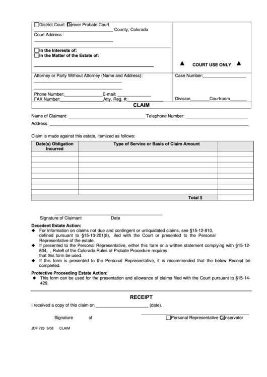 Fillable Claim Colorado Court Forms Printable Pdf Download