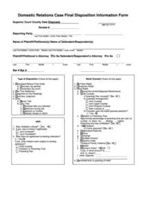 Fillable Domestic Relations Case Final Disposition Information Form