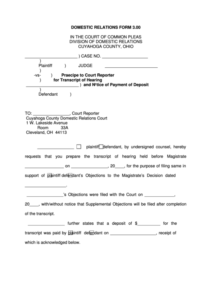 Fillable Domestic Relations Form 3 00 In The Court Of Common Pleas