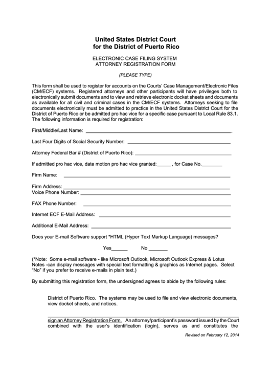 Fillable Electronic Case Filing System Attorney Registration Form