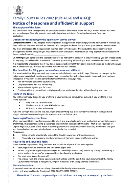 Fillable Family Courts Rules 2002 Rule 416k And 416q Notice Of 