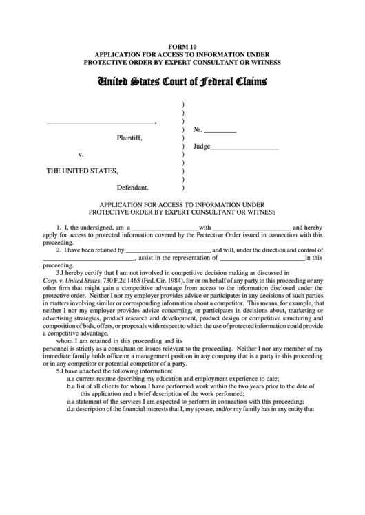 Fillable Form 10 Application For Access To Information Under 