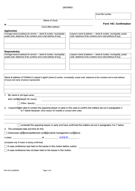 Fillable Form 14c Confirmation Ontario Court Printable Pdf Download