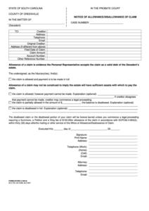 Fillable Form 372es Notice Of Allowance disallowance Of Claim County Of