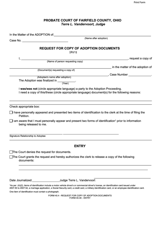 Fillable Form 40 4 Request For Copy Of Adoption Documents Probate 
