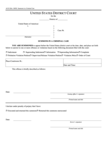 Fillable Form Ao 83 Summons In A Criminal Case United States