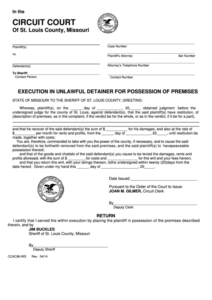 Fillable Form Ccac96 Ws Execution In Unlawful Detainer For Possession