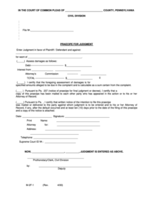 Fillable Form M 2f 1 Praecipe For Judgment Form Court Of Common