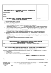 Fillable Form Scla 003 Declaration Of Judgment Debtor Regarding