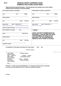 Fillable Mohave County Superior Court Domestic Relations Cover Sheet