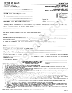 Fillable Notice Of Claim Form Wayne Township Of Marion County Small