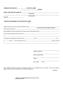 Fillable Notice Of Hearing On Change Of Name Ohio Probate Court