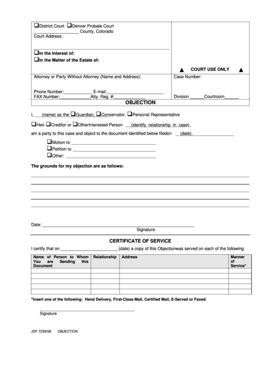 Fillable Objection Form Colorado Court Forms Printable Pdf Download