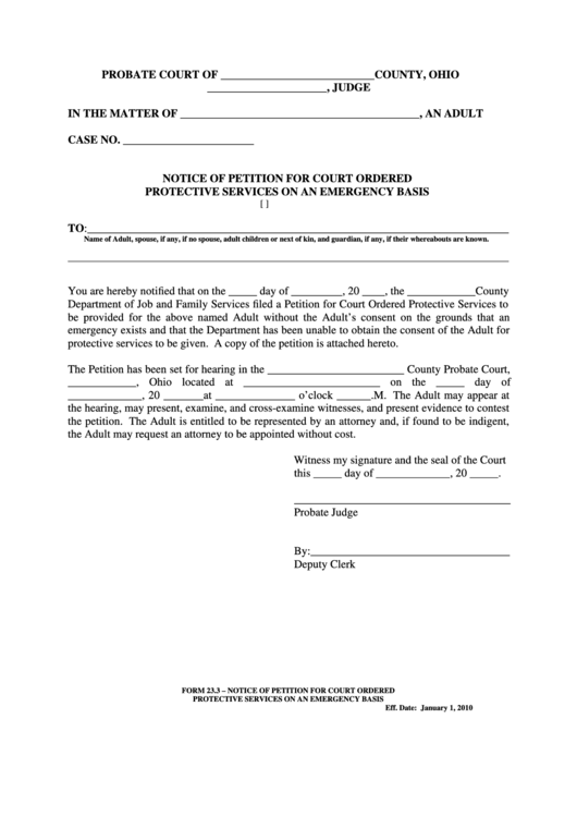 Fillable Ohio Probate Form Notice Of Petition For Court Ordered 