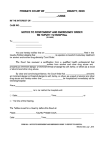 Fillable Ohio Probate Form Notice To Respondent And Emergency Order