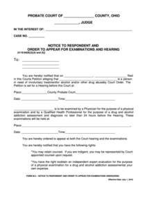 Fillable Ohio Probate Form Notice To Respondent And Order To Appear