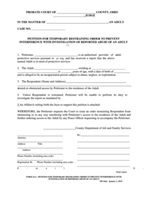 Fillable Ohio Probate Form Petition For Temporary Restraining Order