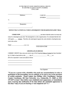 Fillable Online Alachuaclerk Requesting A Hearing Non Jury Trial In A