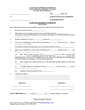 Fillable Online Case Management Schedule short Version 19th 