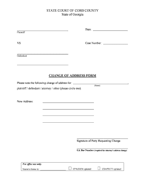 Fillable Online Change Of Address Form State Court Cobb County Fax