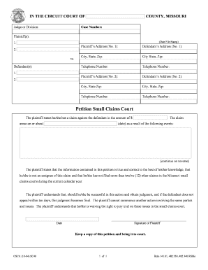 Fillable Online Circuit7 Petition Small Claims Court 7th Judicial 