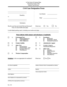 Fillable Online Co Tuscarawas Oh Civil Case Designation Form For