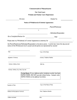 Fillable Online Commonwealth Of Massachusetts The Trial Court Probate 