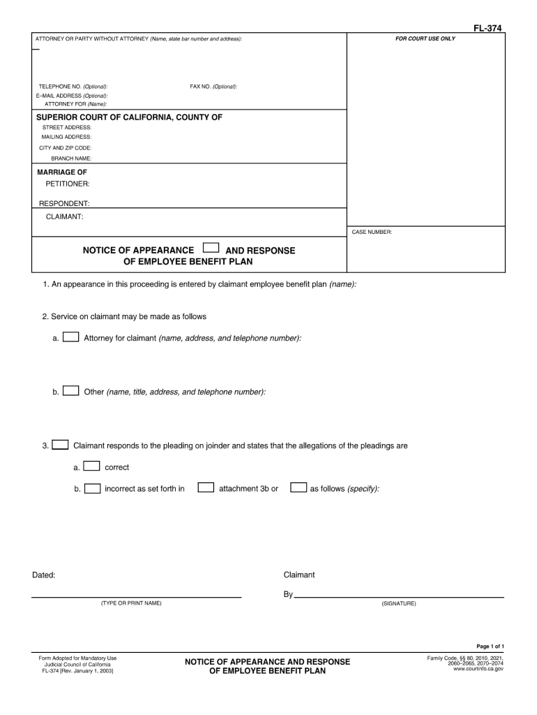 Fillable Online Courts Ca Fl374 Form Fax Email Print PdfFiller