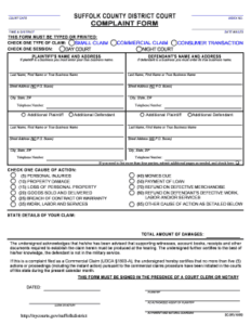 Fillable Online Courts State Ny SUFFOLK COUNTY DISTRICT COURT COMPLAINT